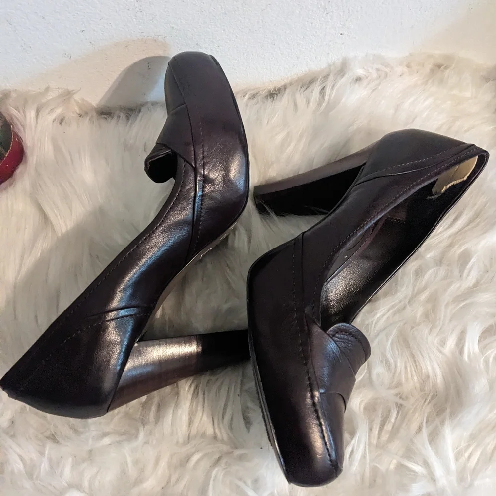 Ash Dark Brown Leather Loafer Pumps 6.5